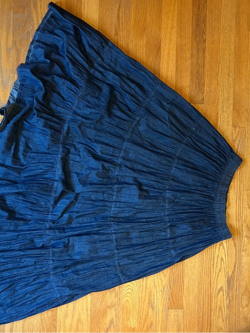 Vintage Denim Multi-Tiered Maxi Skirt